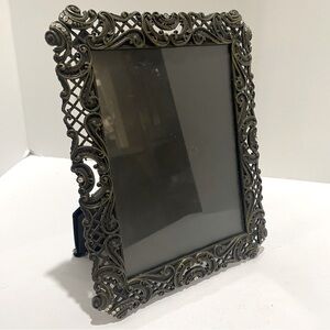 VTG Ornate Gold Tone Metal Picture Frame 5x7 Baroque Rhinestone Accents READ